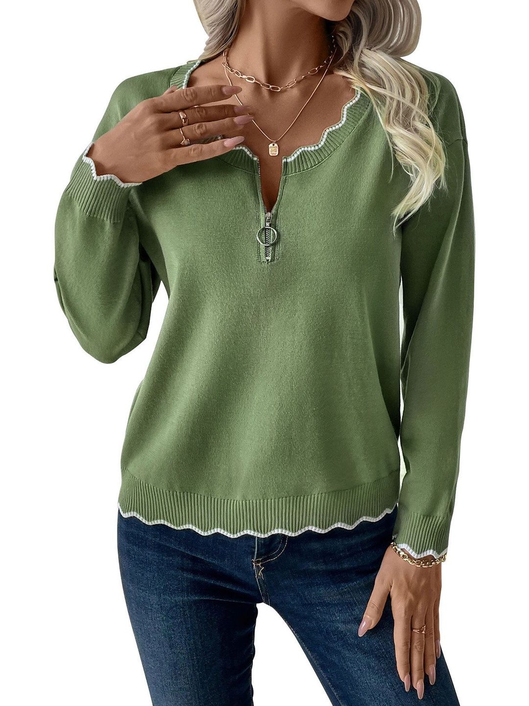 Pullover in Green - Nowi Korean Fashion