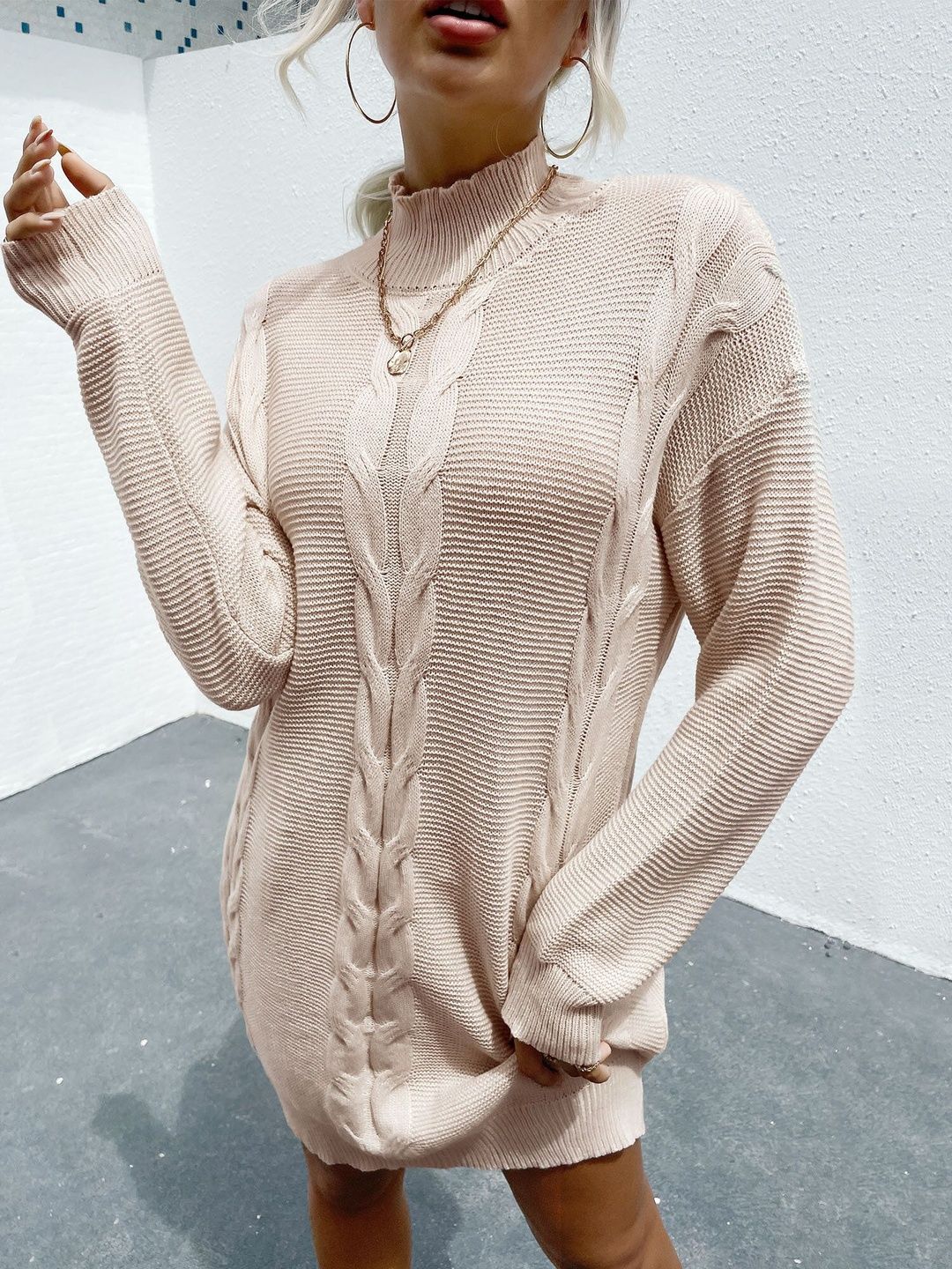 Women's Beige Cable Knit Pullover Printed Regular Fit