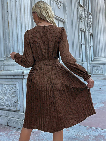 Women's Brown Print Fit & Flare Midi Dress Blend Printed