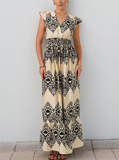 Print Puff Sleeve Maxi Dress