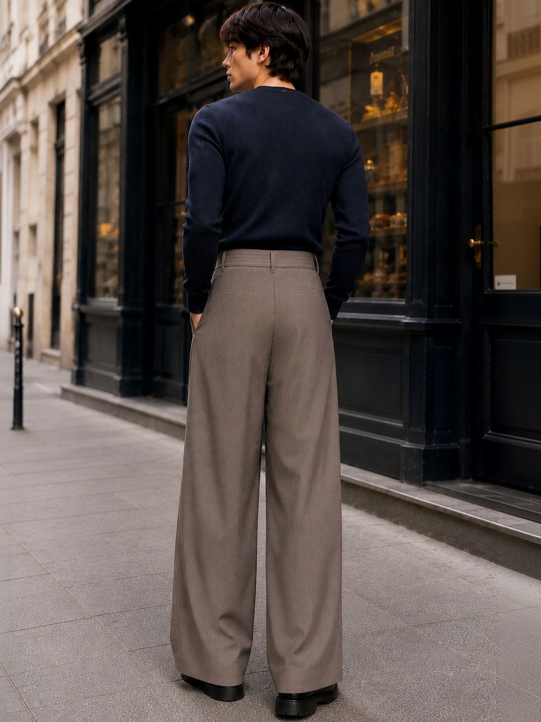 Men Striped Relaxed High-Rise Pleated Trousers