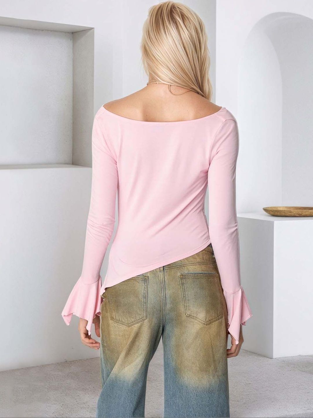 Cowl Neck Flared Sleeve Top