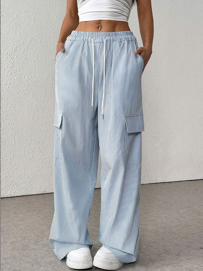 Women Striped Loose Fit Cargos Trousers