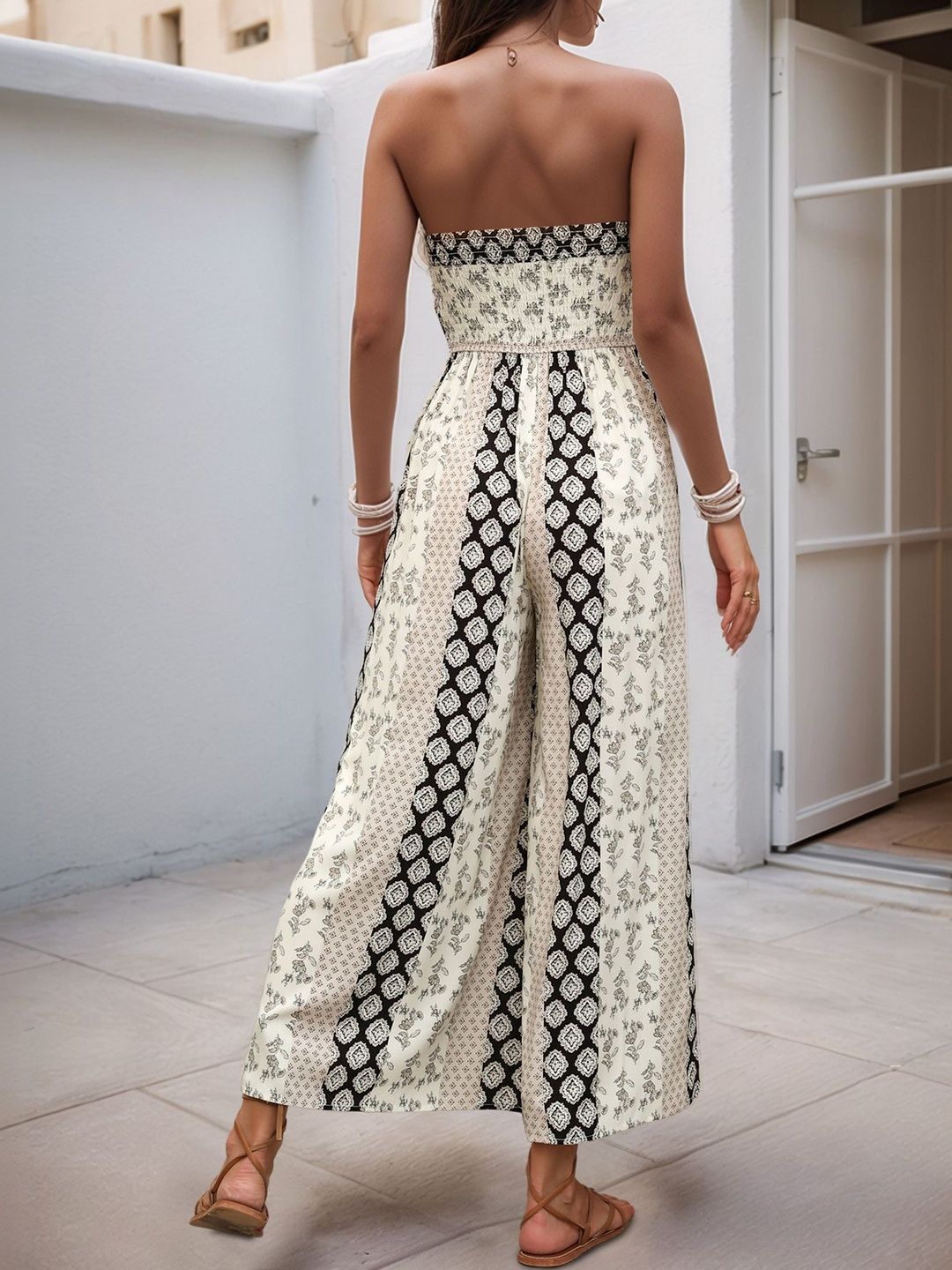 Off-Shoulder Printed Culotte Jumpsuit