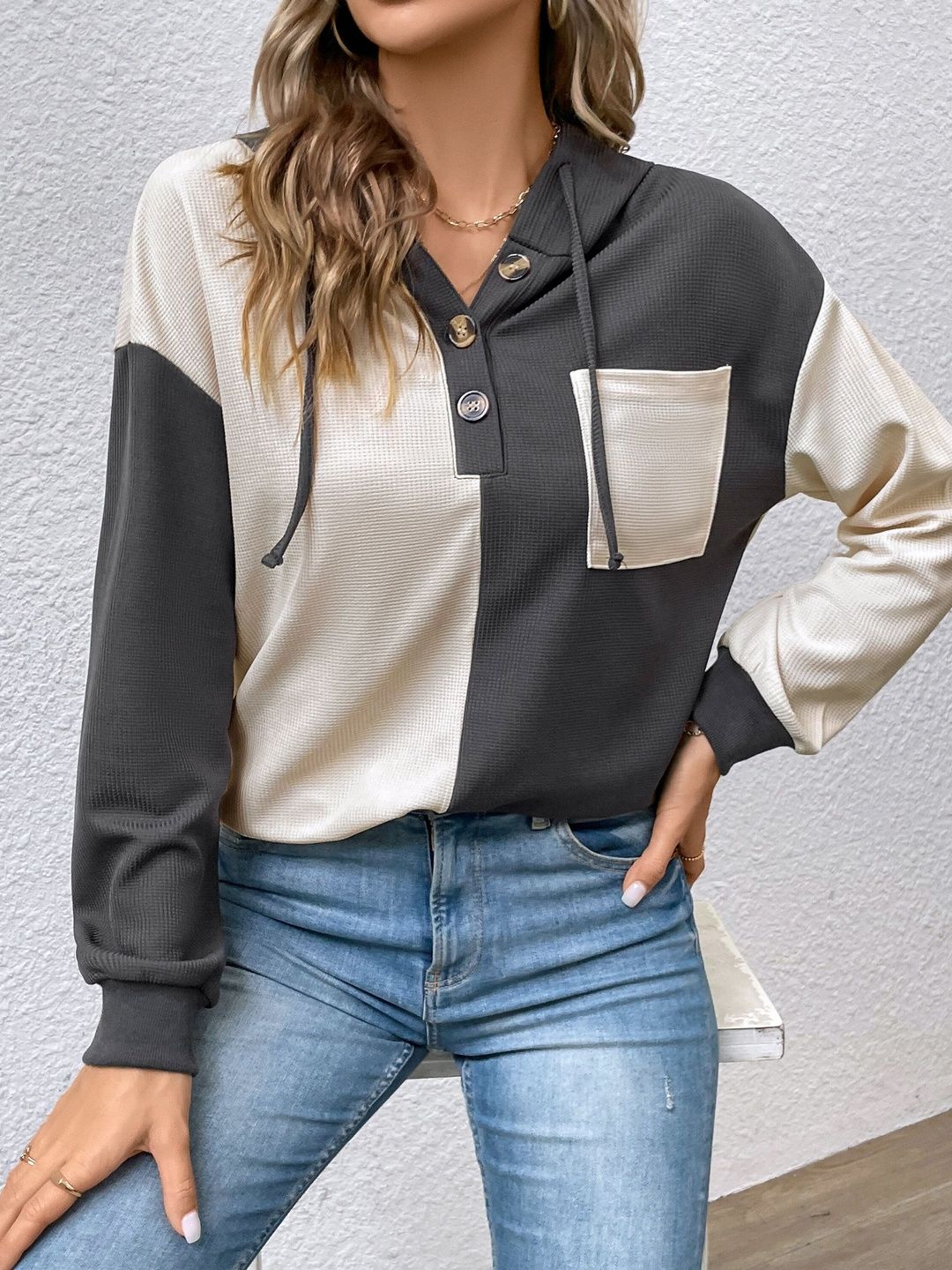 Women Colourblocked Hooded Sweatshirt