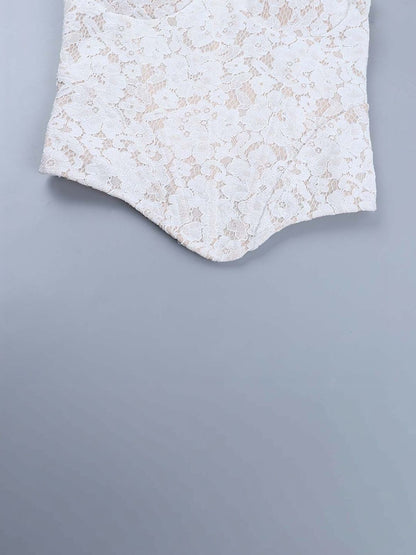 Women's White Floral Embroidered Sweetheart Neck Cotton Top