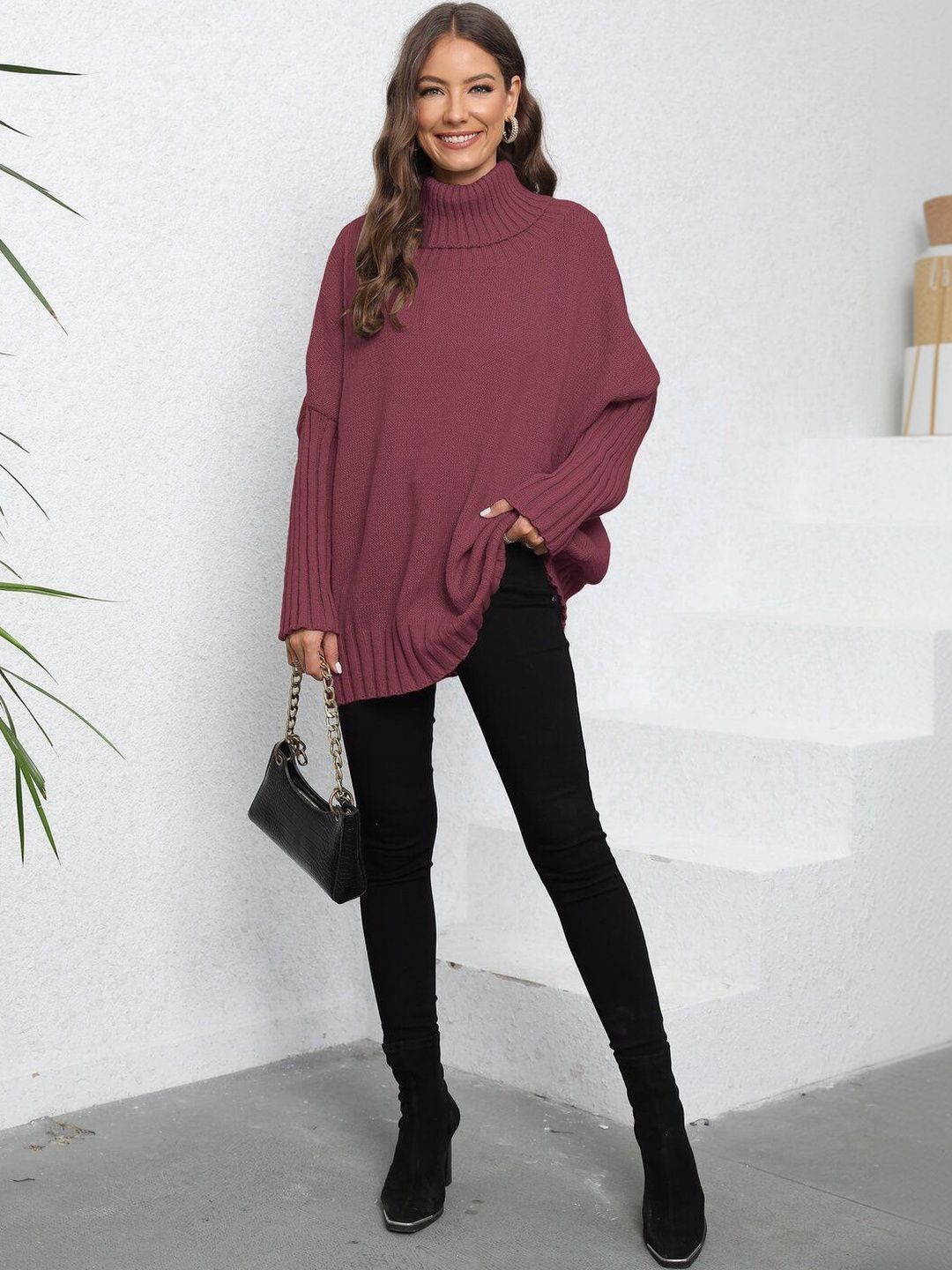 Pullover in Maroon acrylic Style 684 - Nowi Korean Fashion