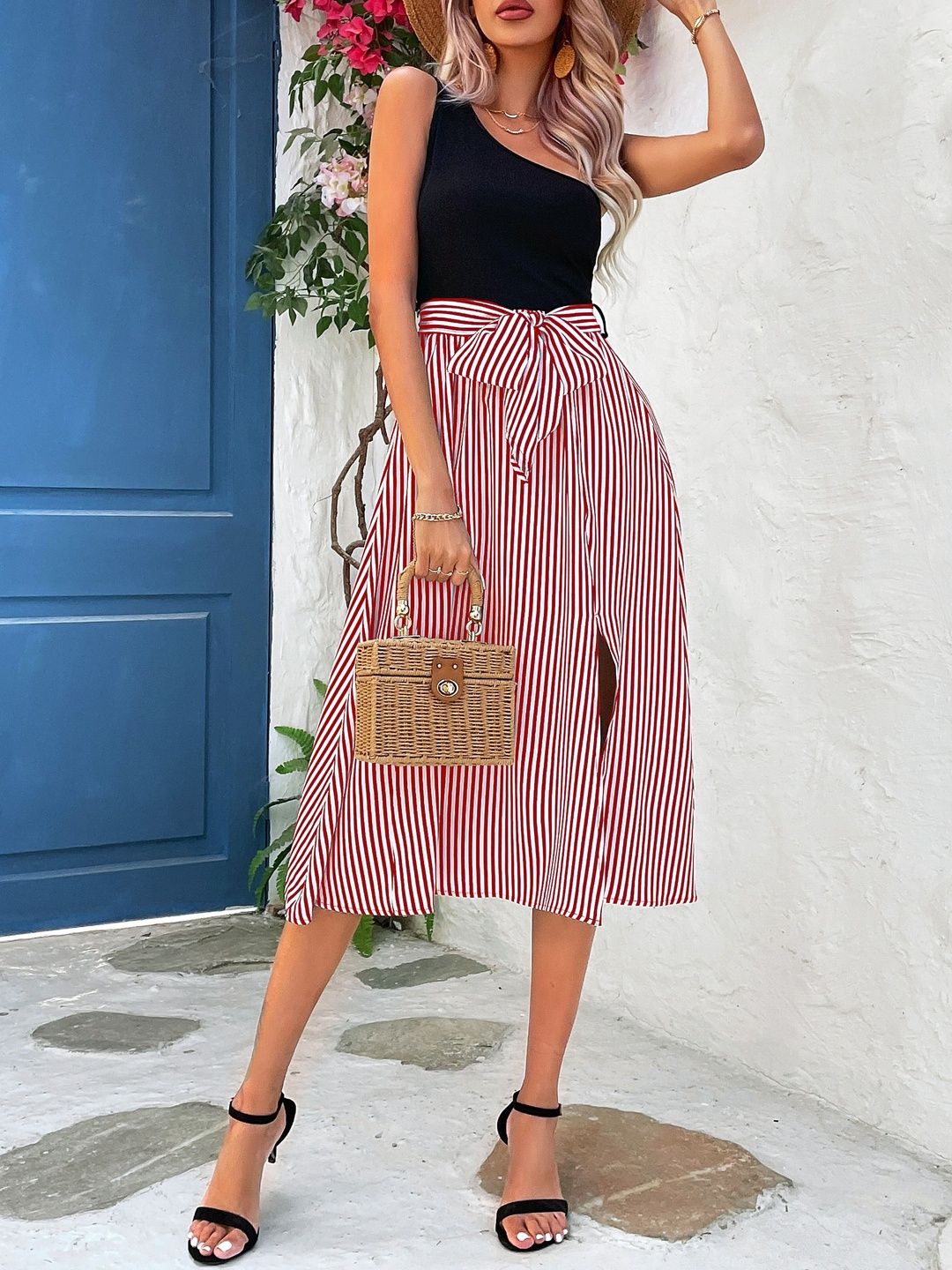 Striped A-Line Midi Dress