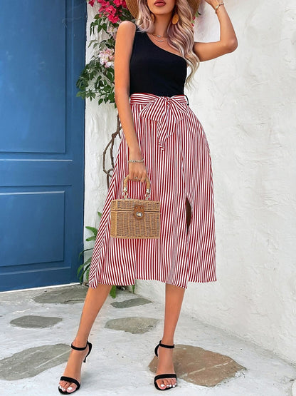 Striped A-Line Midi Dress