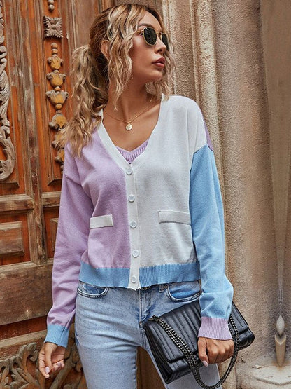 Women's Purple Colourblocked Cardigan