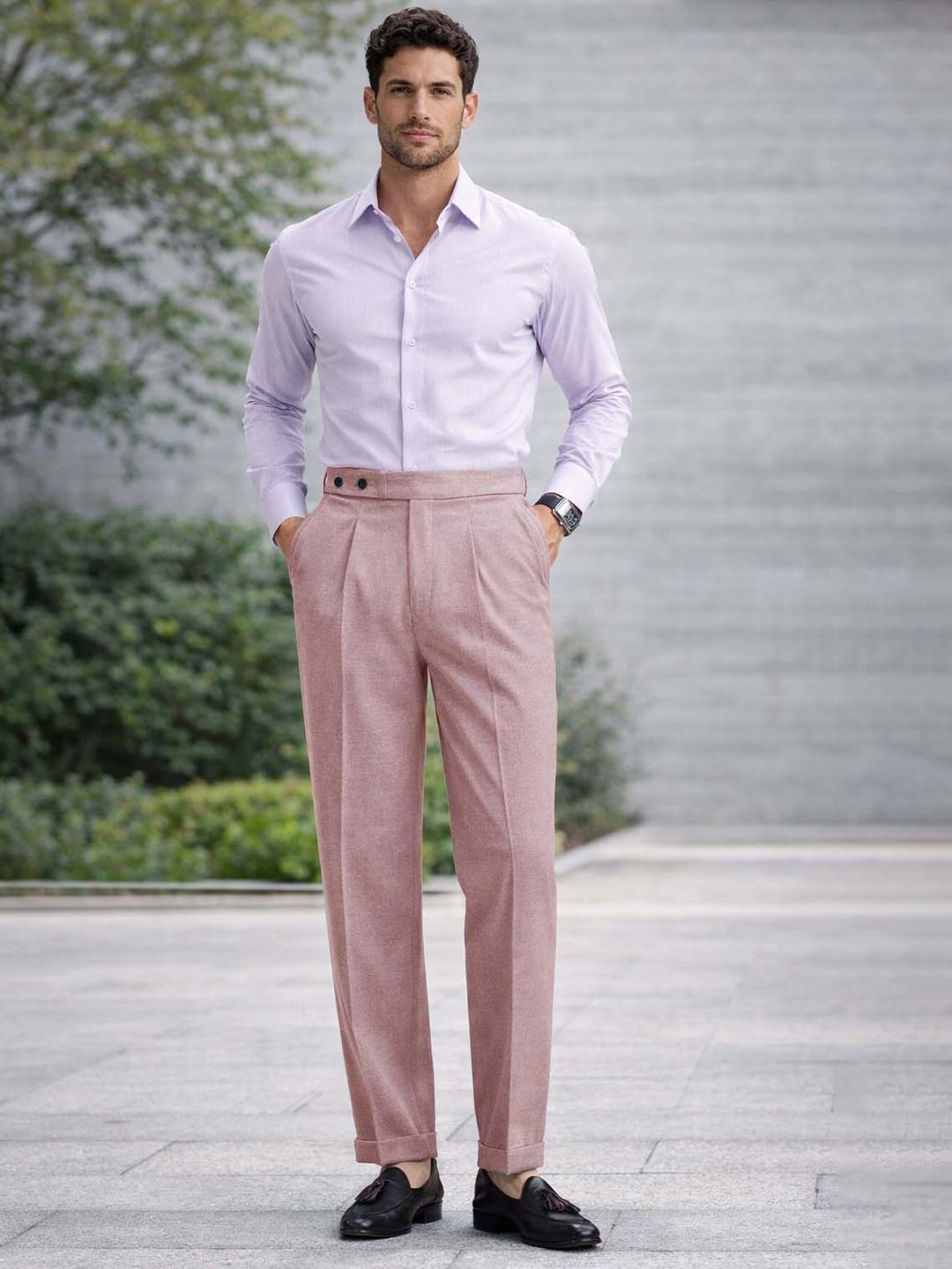 Men Straight Fit Wrinkle Free Pleated Trousers