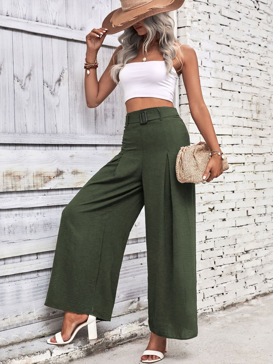 Women Textured High-Rise Non Iron Pleated Trousers