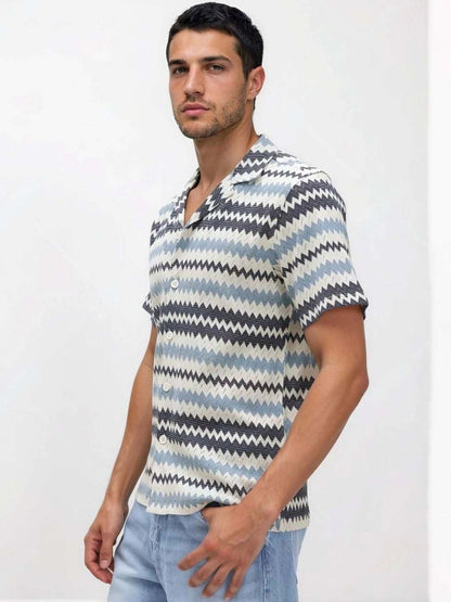 Chevron Textured Relaxed Fit Cotton Casual Shirt