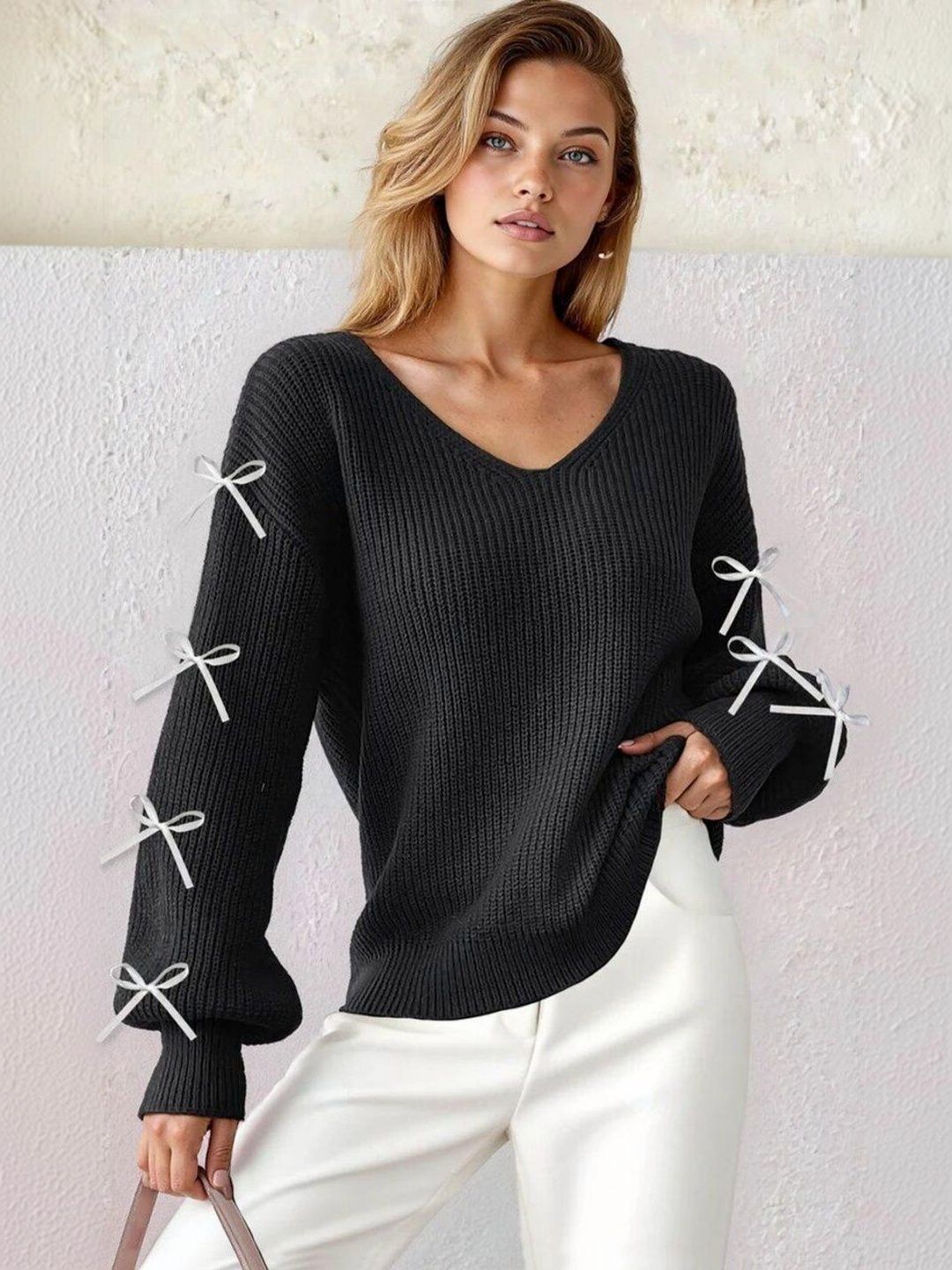 Pullover in Black acrylic Style 494 - Nowi Korean Fashion