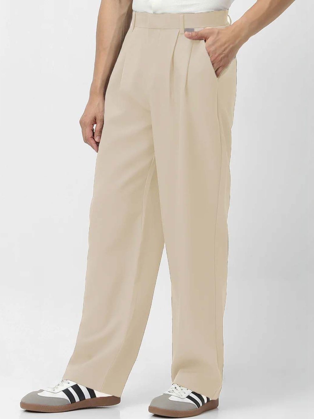 Men Straight Fit Wrinkle Free Pleated Trousers