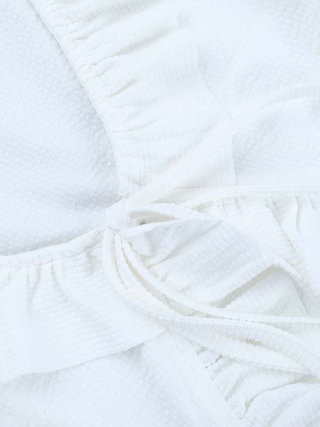Women's White Floral Ruffles Cotton Crop Top