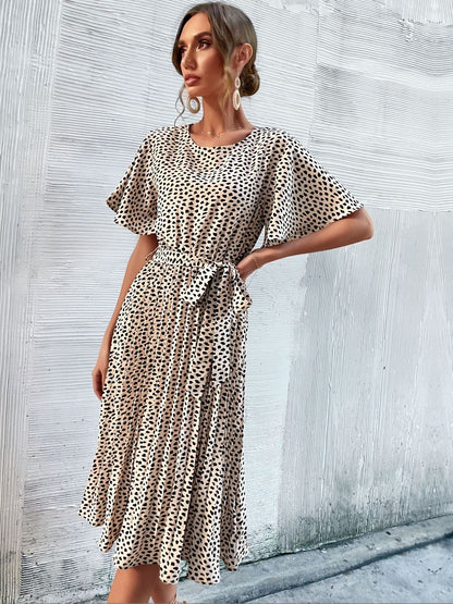 Animal Print Flutter Sleeve Fit & Flare Midi Dress