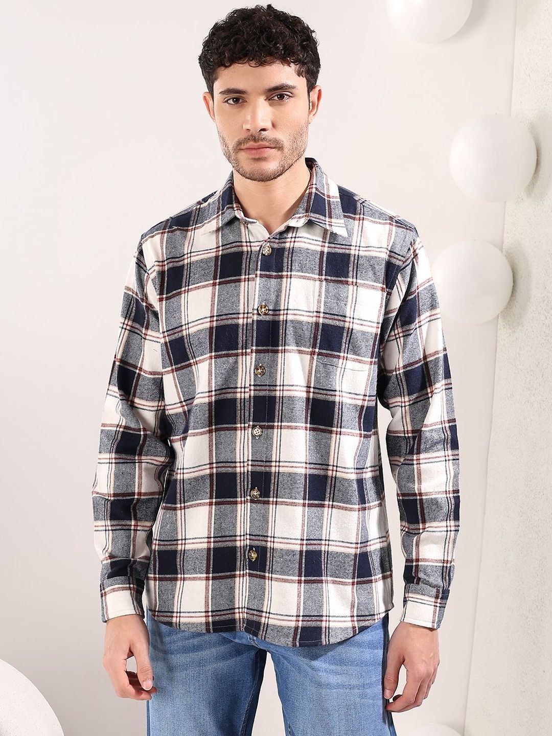 NOWI Men Tartan Checks Checked Casual Shirt