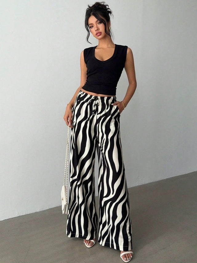 Animal Printed Trousers in Black cotton - Nowi Korean Fashion