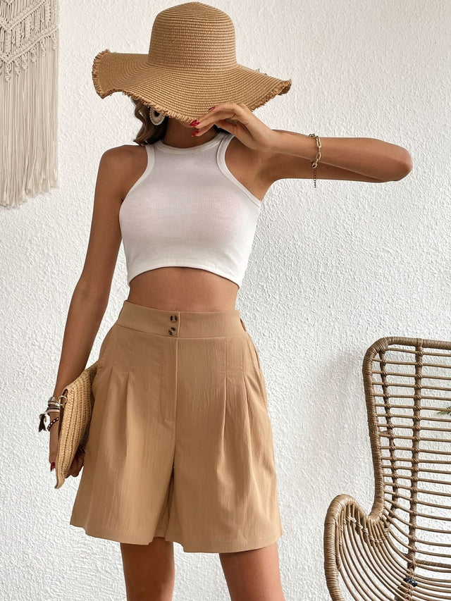 High-Rise Shorts in Brown - Nowi Korean Fashion