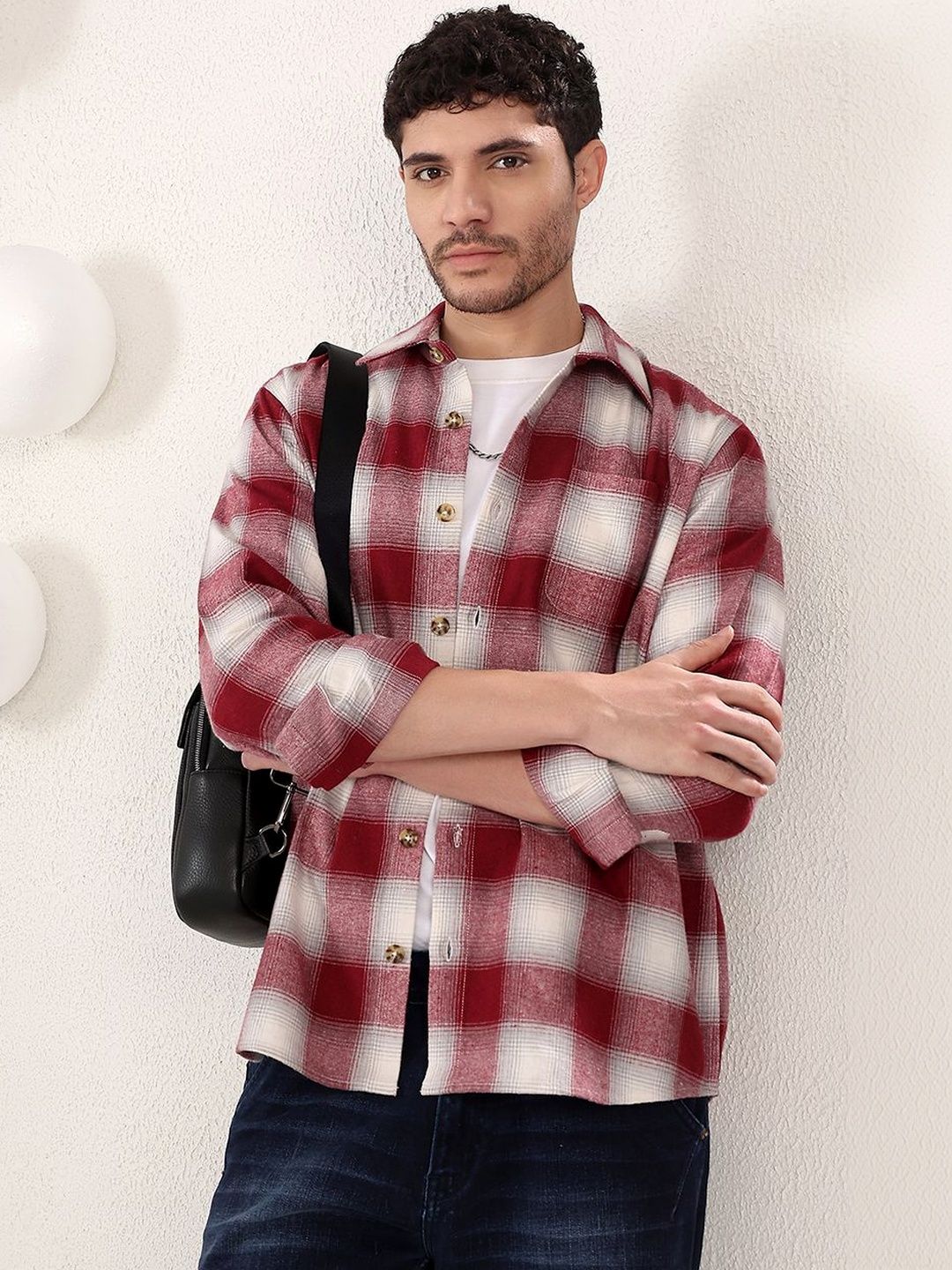 NOWI Men Tartan Checks Checked Casual Shirt