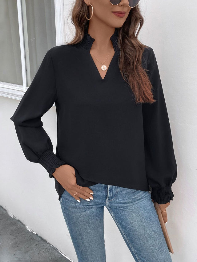 Bishop Sleeves Top in Black - Nowi Korean Fashion
