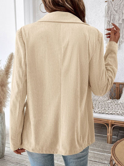 Women's Beige Comfort Fit Double-Breasted Blazer
