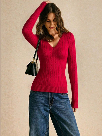 Cable Knit Pullover in Red - Nowi Korean Fashion