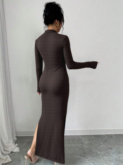 Women's Brown Bodycon Maxi Dress Blend Printed