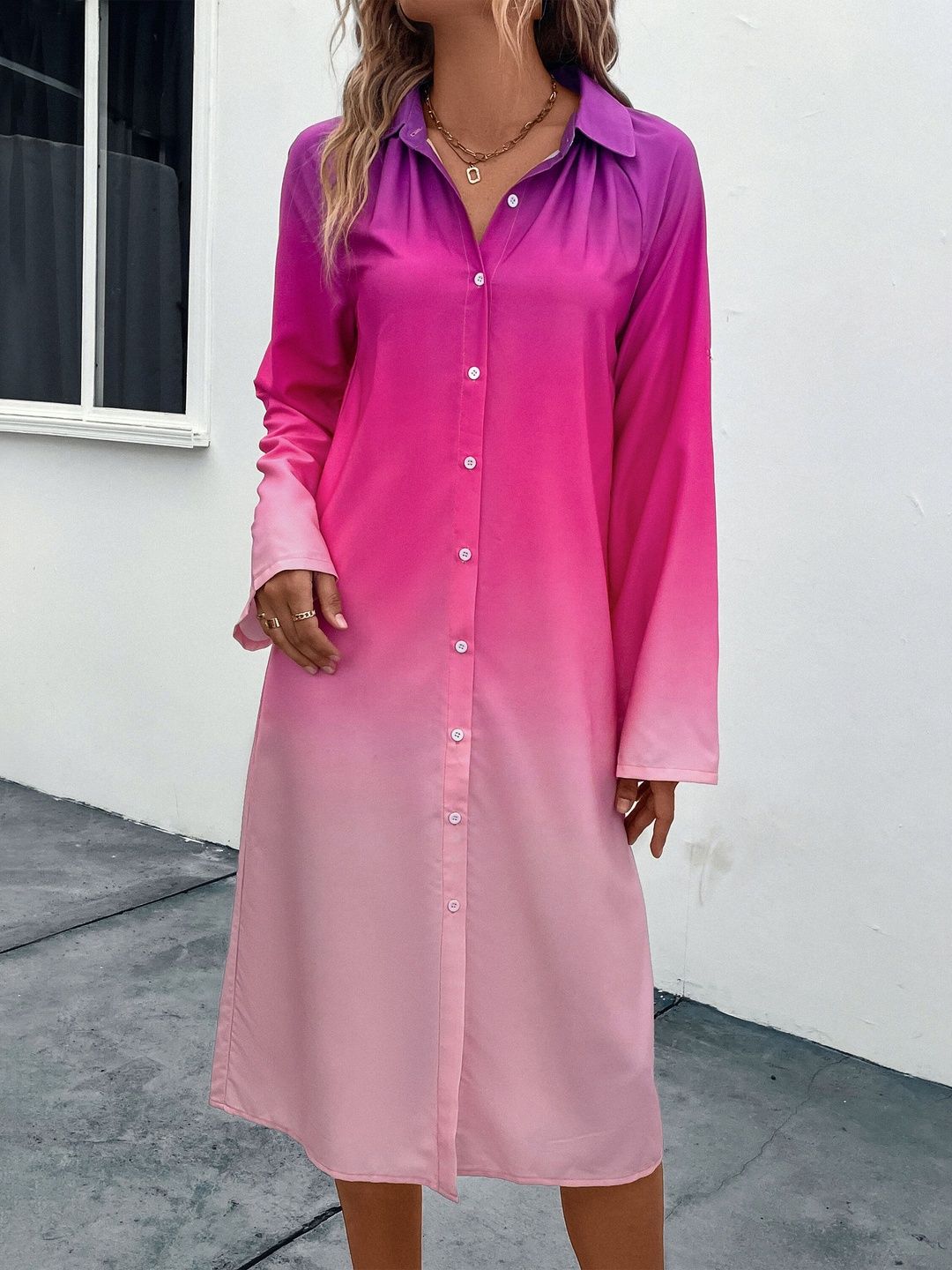 Women's Pink Nowi Dyed Shirt Midi Dress