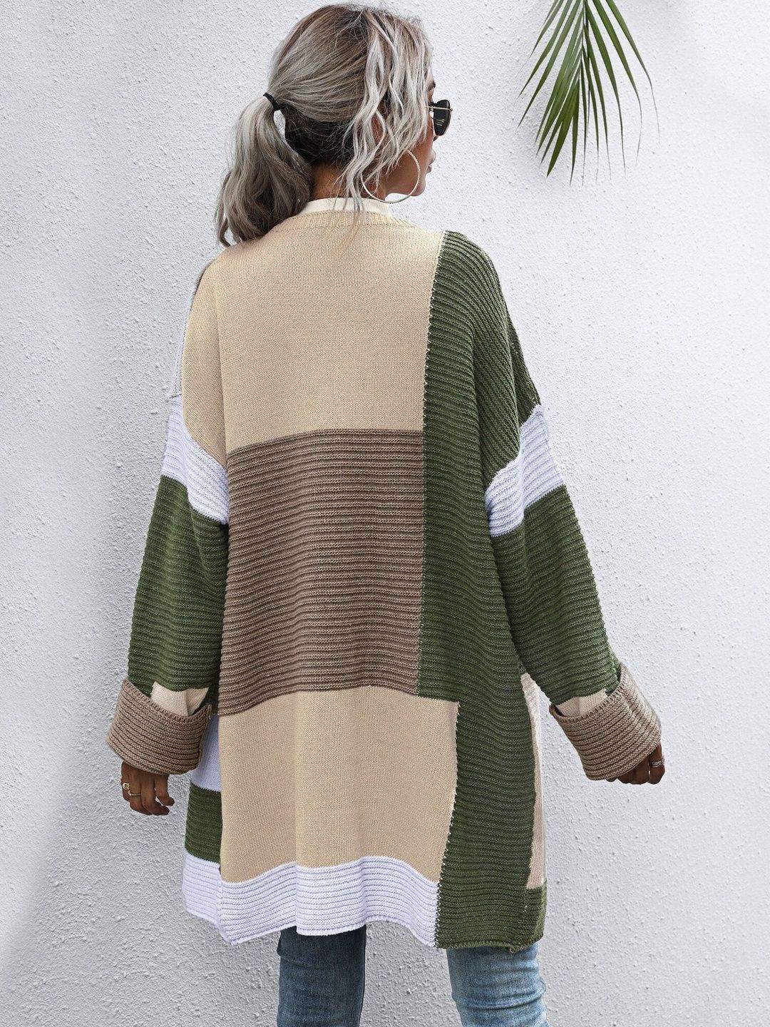 Women's Green Colourblocked Cardigan