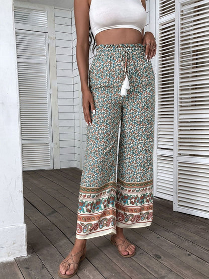 Floral Printed Non Iron Trousers in Green cotton - Nowi Korean Fashion