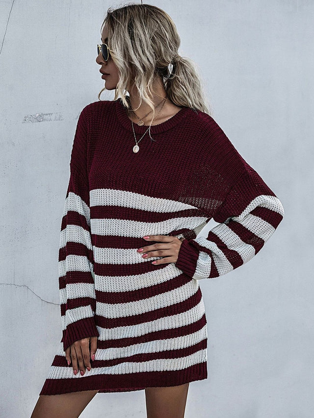Striped Pullover in Maroon Style 130 - Nowi Korean Fashion
