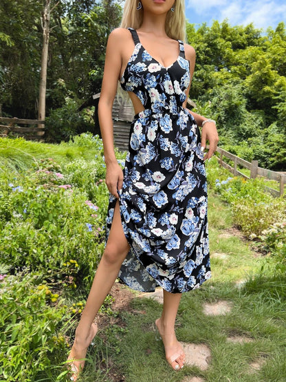 Floral Print A-Line Midi Dress