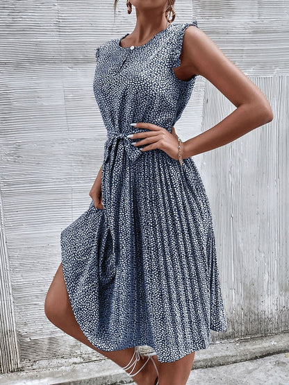 Print Keyhole Neck Flutter Sleeve Fit & Flare Dress