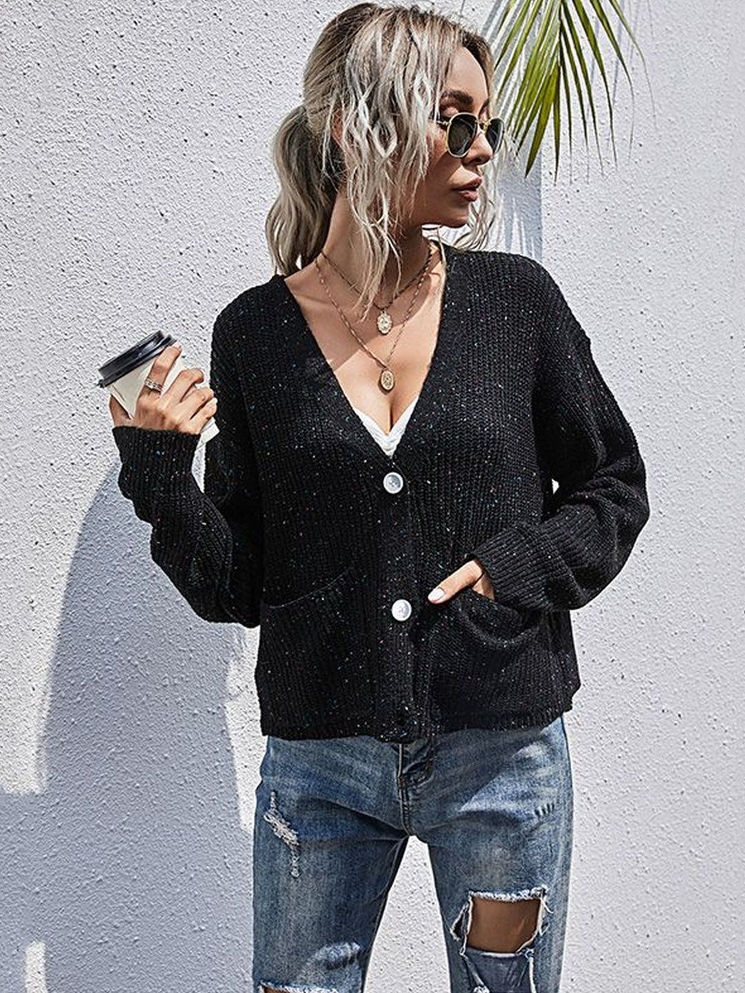 Women's Black Speckled Cardigan