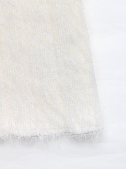 Women's White Ribbed Crop Pullover With Applique Detail