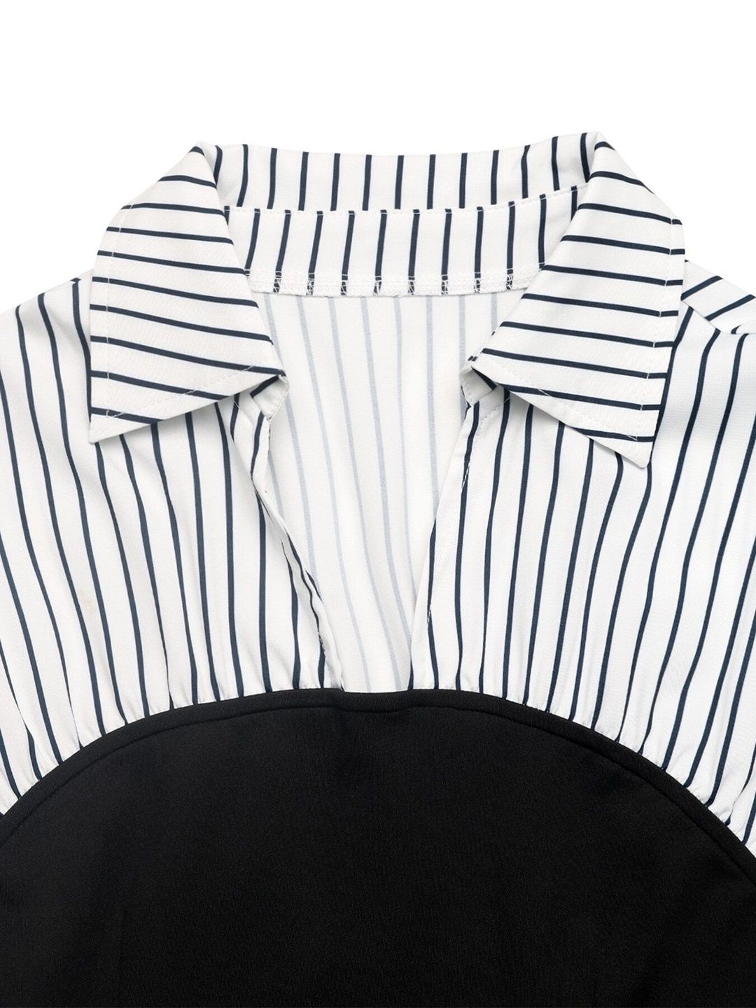 Women's White Striped Layered Fit & Flare Dress