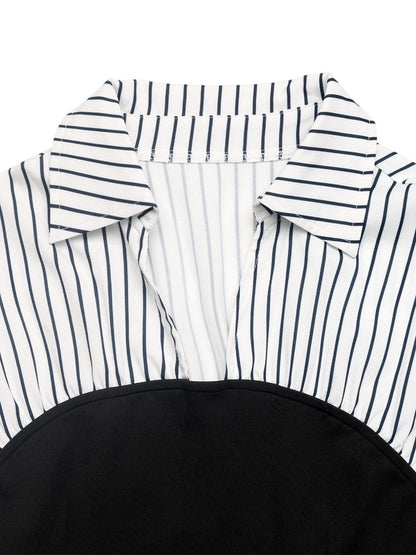 Women's White Striped Layered Fit & Flare Dress
