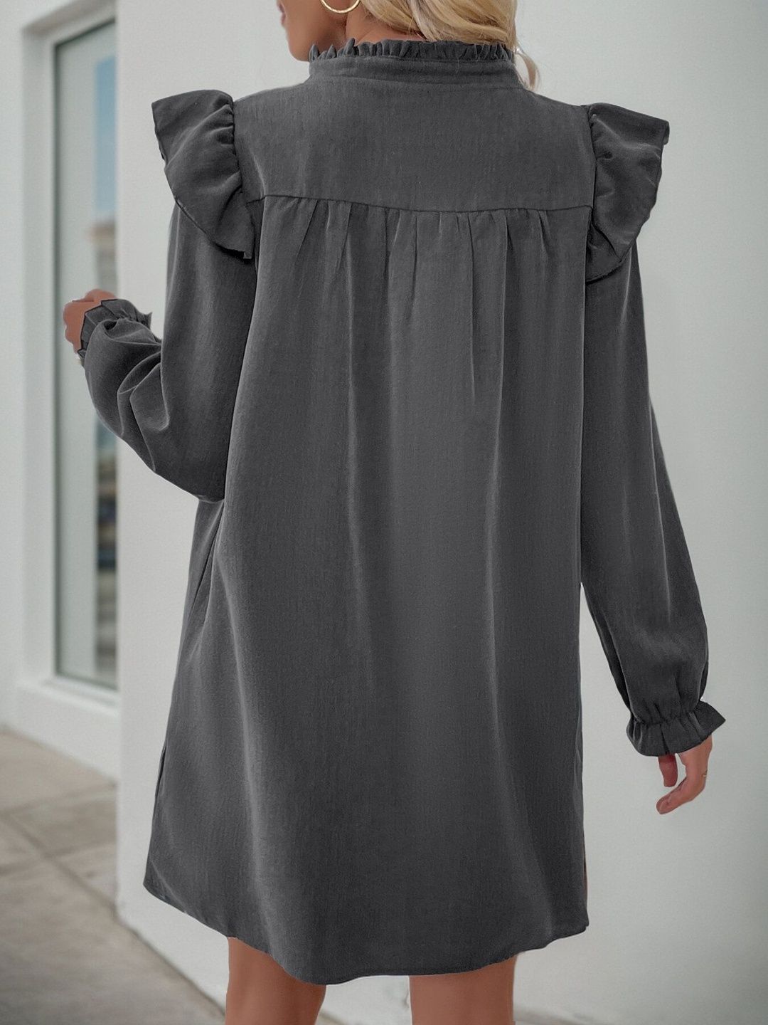 Women's Chic Grey Ruffle Dress