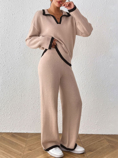 Knitted Solid Sweater with Trousers