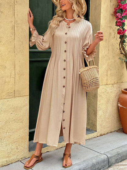 Puff Sleeve A-Line Midi Dress