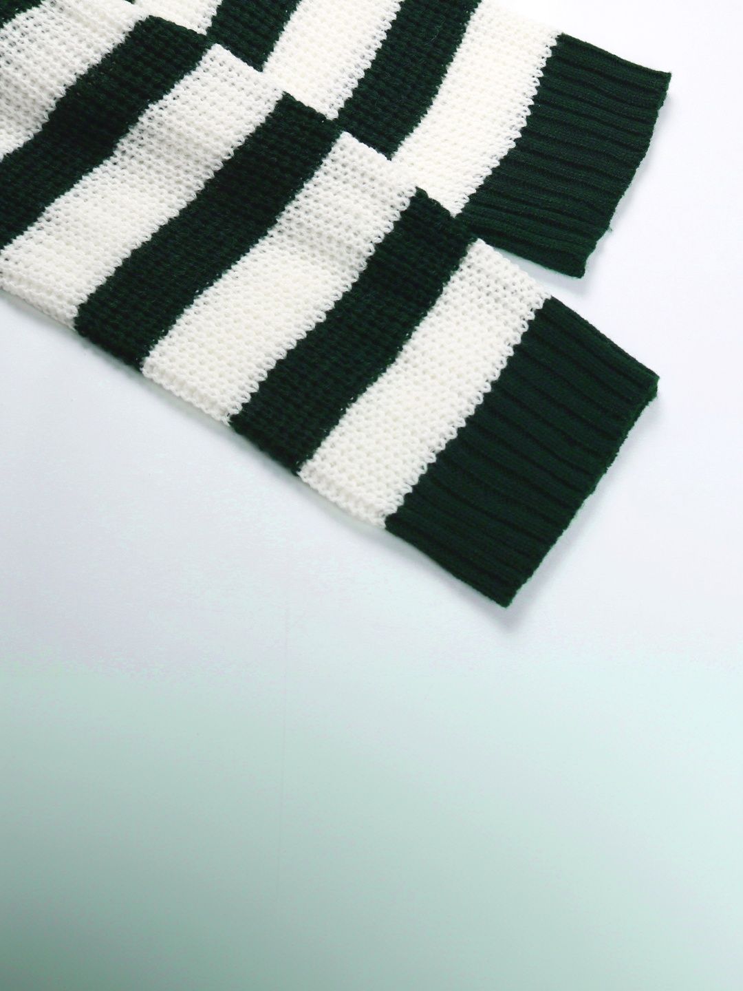 Women's Green Striped Pullover Blend Regular Fit
