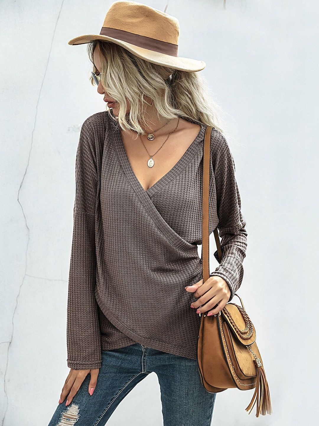 Women's Brown Pullover Blend Printed Regular Fit