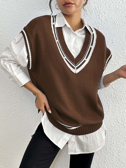 Women Colourblocked Sweater Vest with Embellished Detail