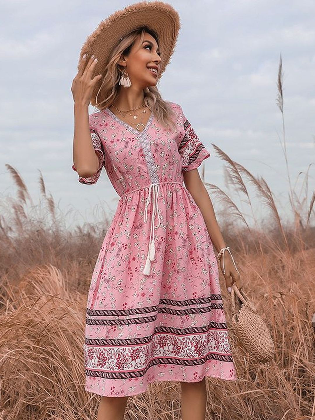 Floral Print Fit & Flare Midi Dress