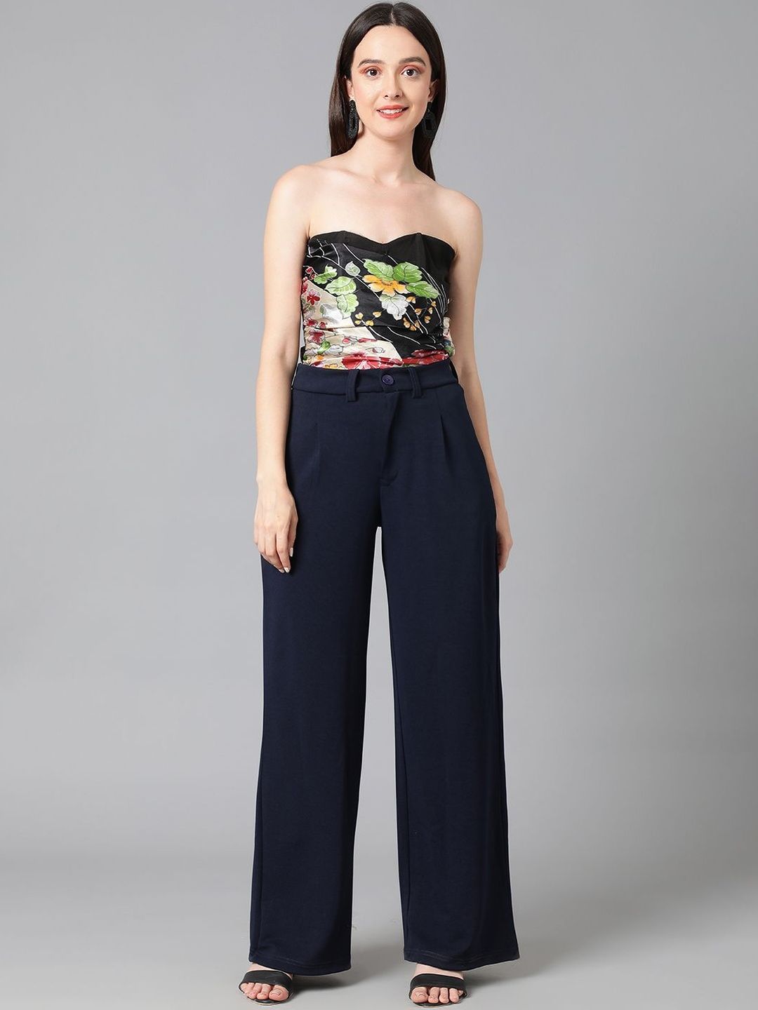 Women High-Rise Solid Regular Fit Formal Trousers