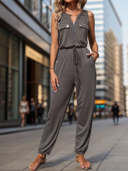 Basic Jumpsuit in Grey cotton - Nowi Korean Fashion