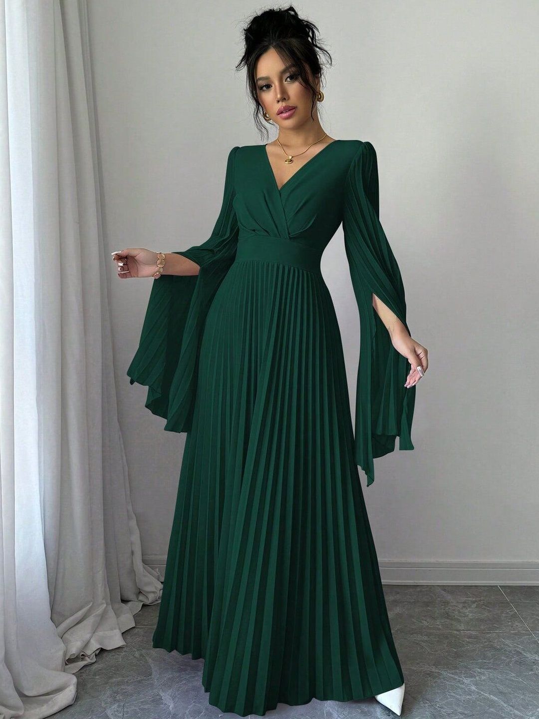 Flared Sleeve A-Line Maxi Dress