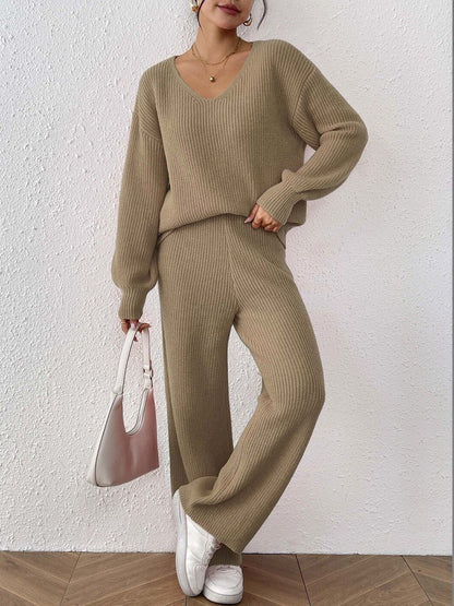 Brown Knitted Sweater with Trousers